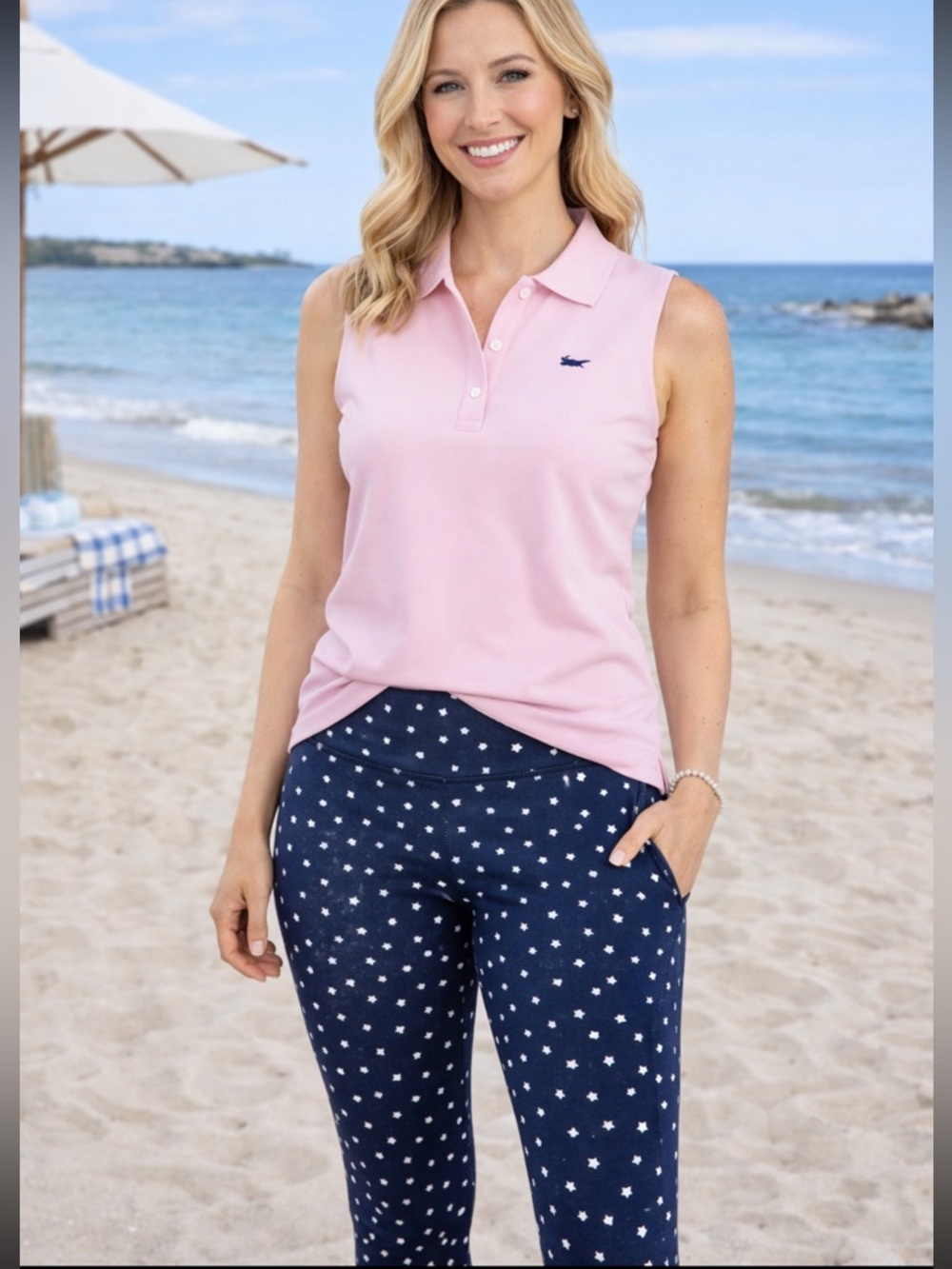Vineyard Vines Navy Blue + Whte stars performance leggings.  Size Medium.  EUC